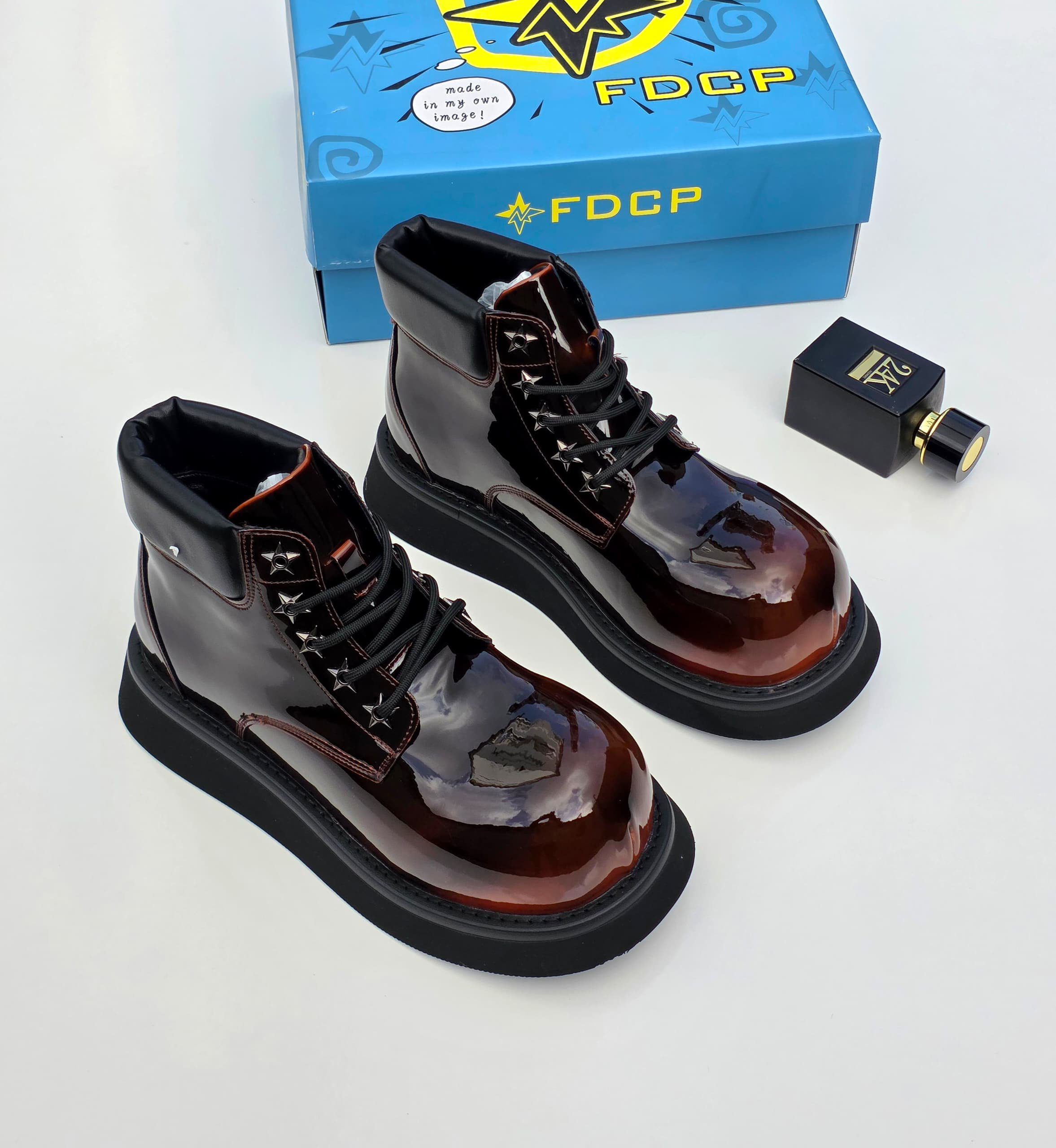 Star Eyelet Patent Chunky Ankle Boot - Image 3