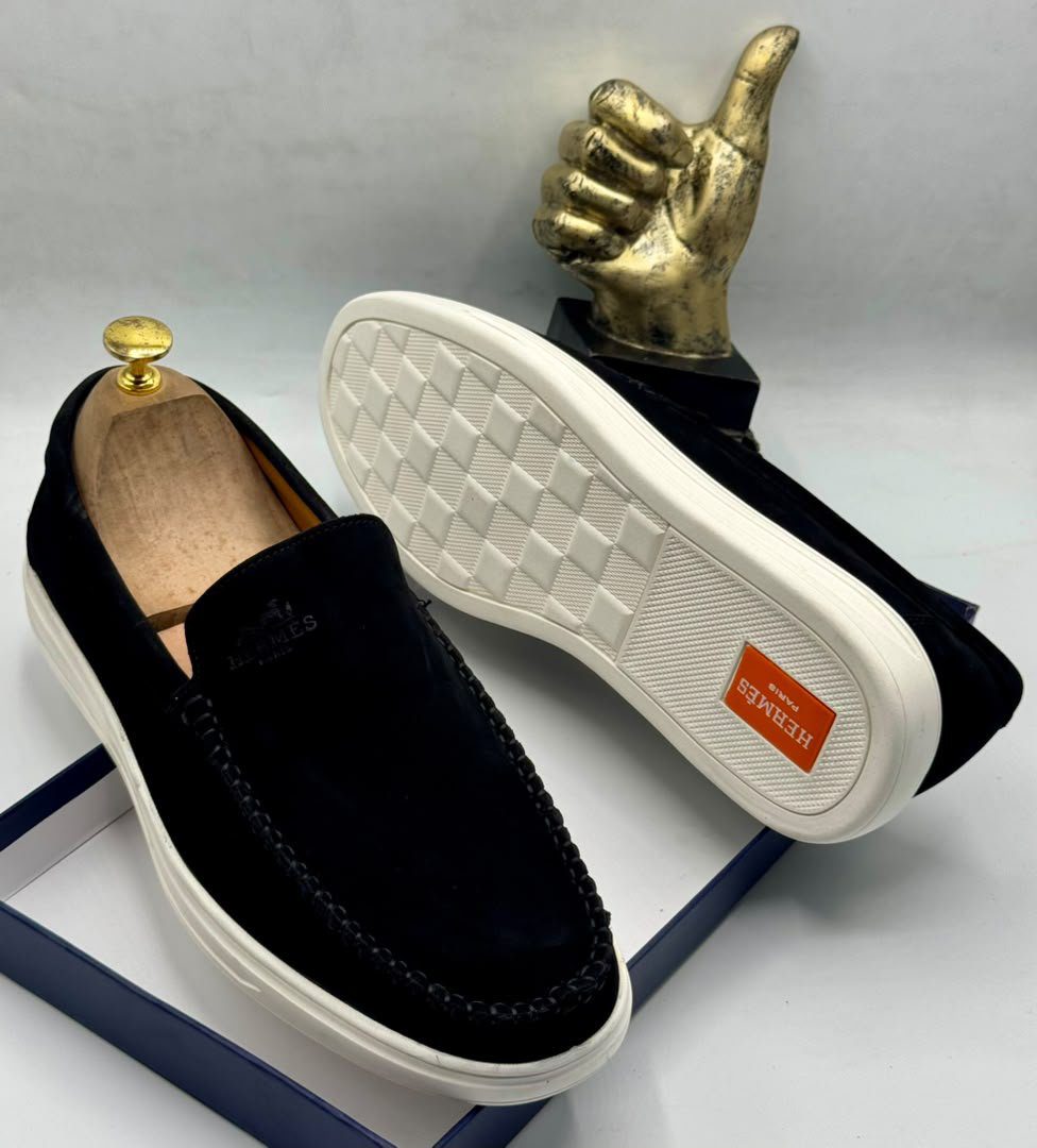 Hermes Paris Embossed Suede Loafers