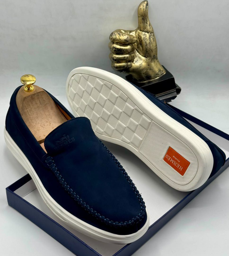 Hermes Paris Embossed Suede Loafers - Image 2