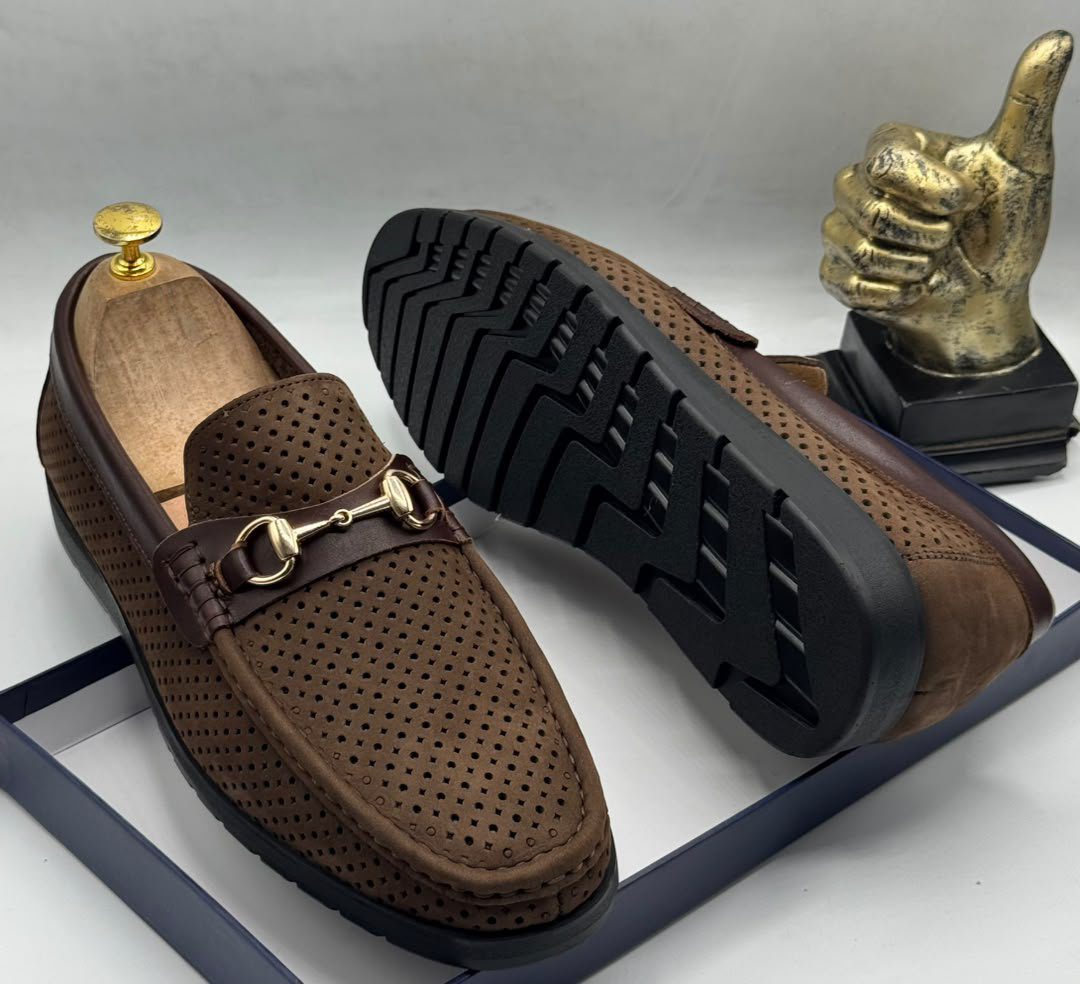 Perforated Suede Horsebit Driving Shoes Moccasins