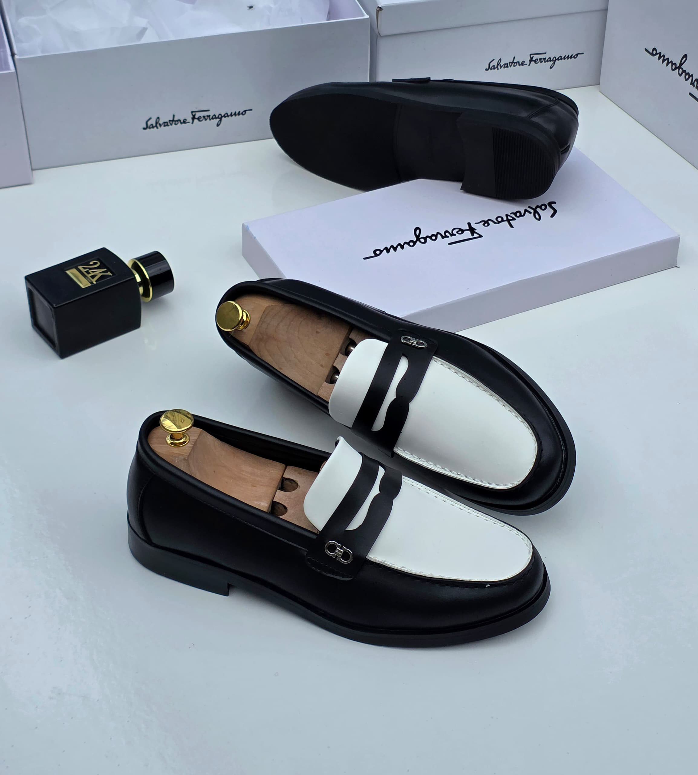 Salvatore Ferragamo Two-Tone Gancini Penny Loafers - Image 4