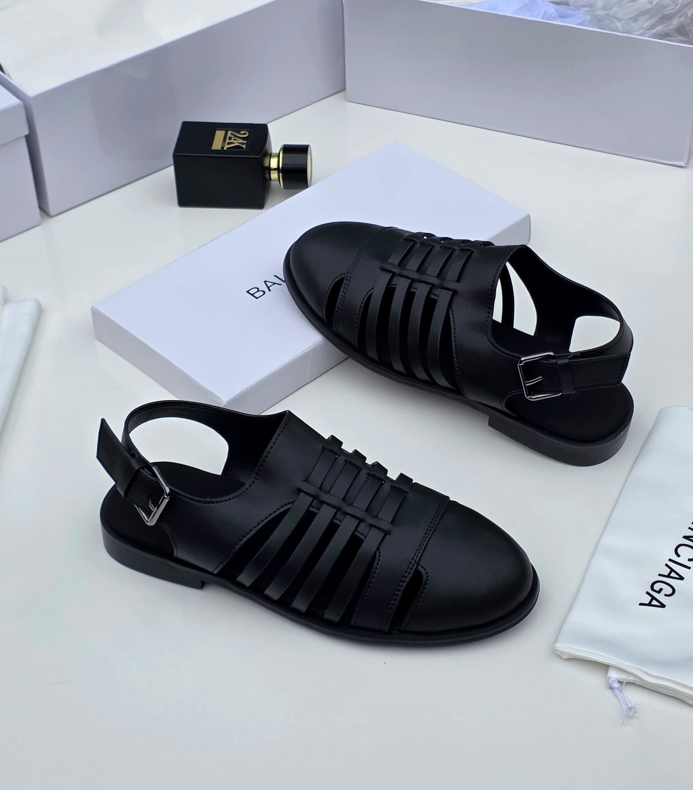 Balenciaga Woven Leather Sandals - Image 3