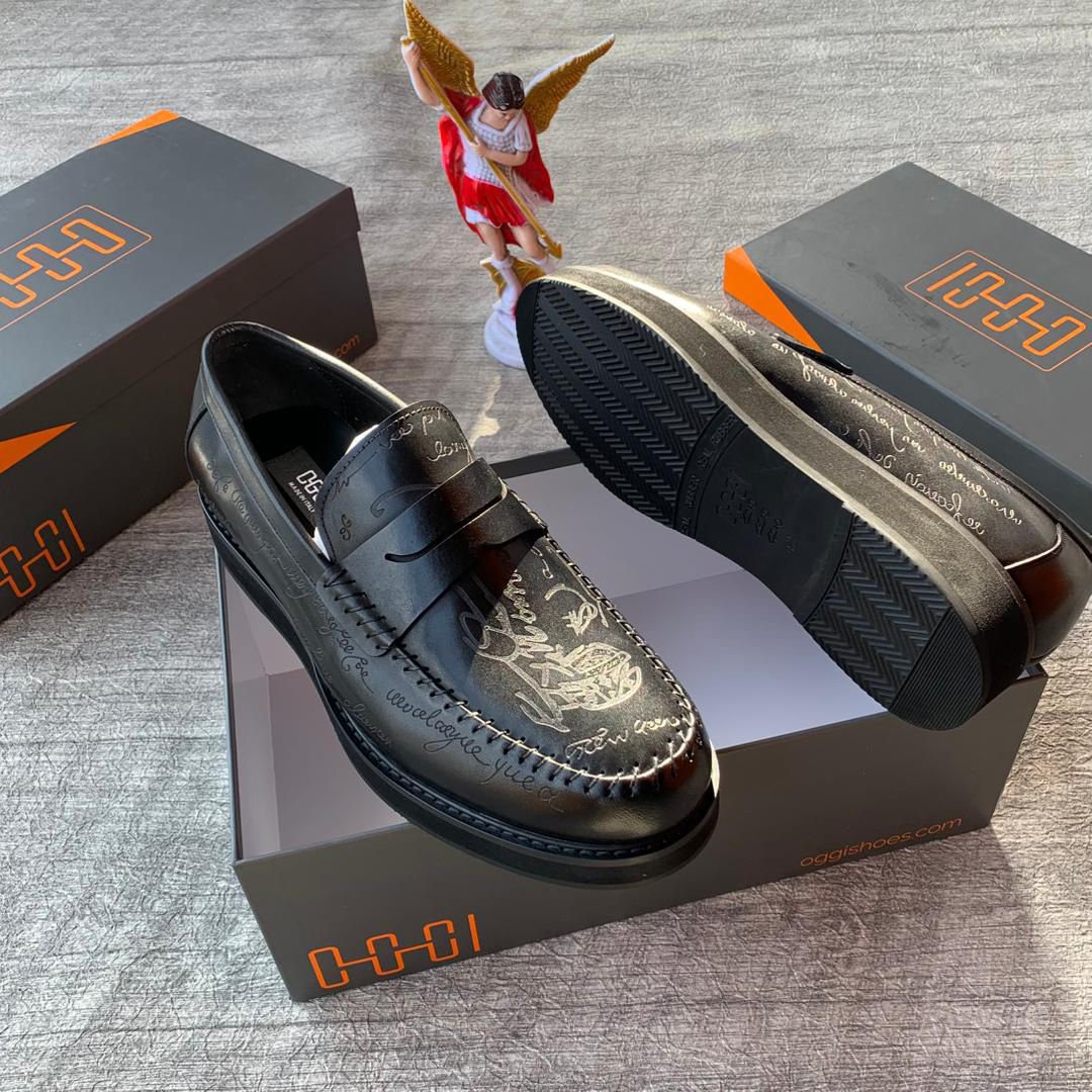 Oggi Script Print Leather Penny Loafers