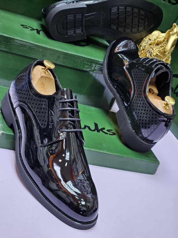 Clarks Patent Leather & Textured Panel Derby Shoes - Image 2