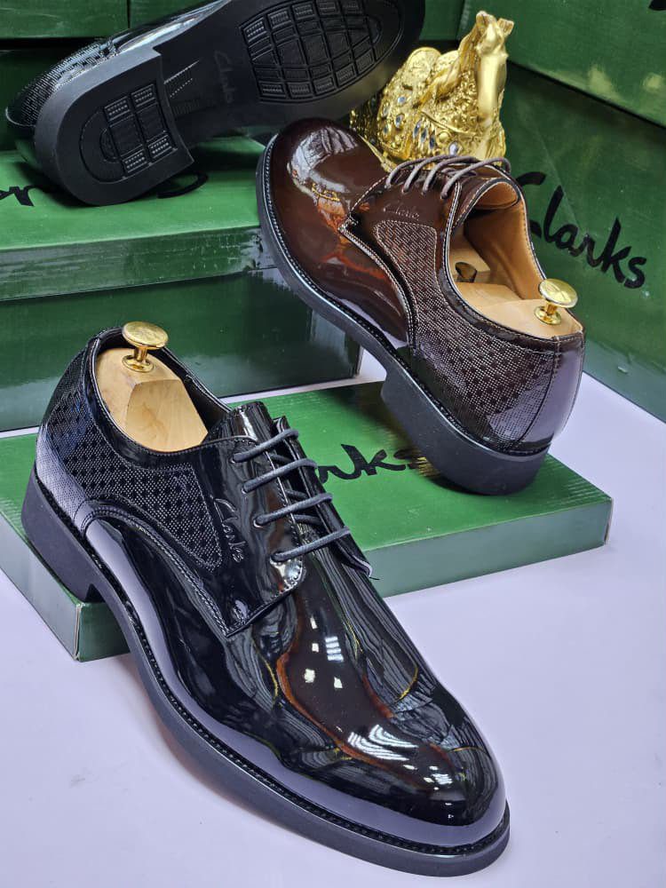 Clarks Patent Leather & Textured Panel Derby Shoes - Image 3