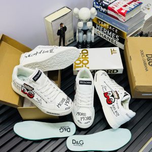 D & G Graffiti Crown Patch Leather Sneakers