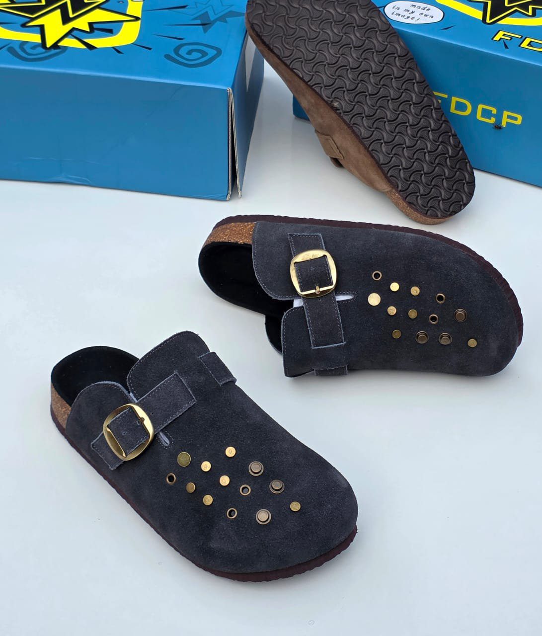 FDCP Studded Suede Mules
