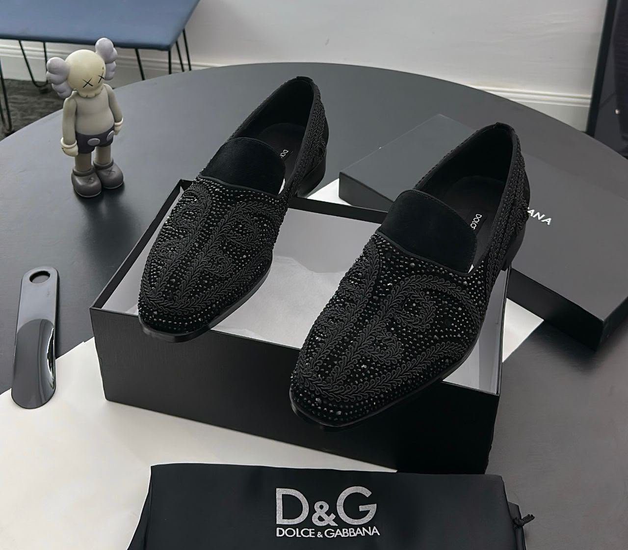 Dolce & Gabbana Rhinestone-Embellished Velvet Slip-On Loafers