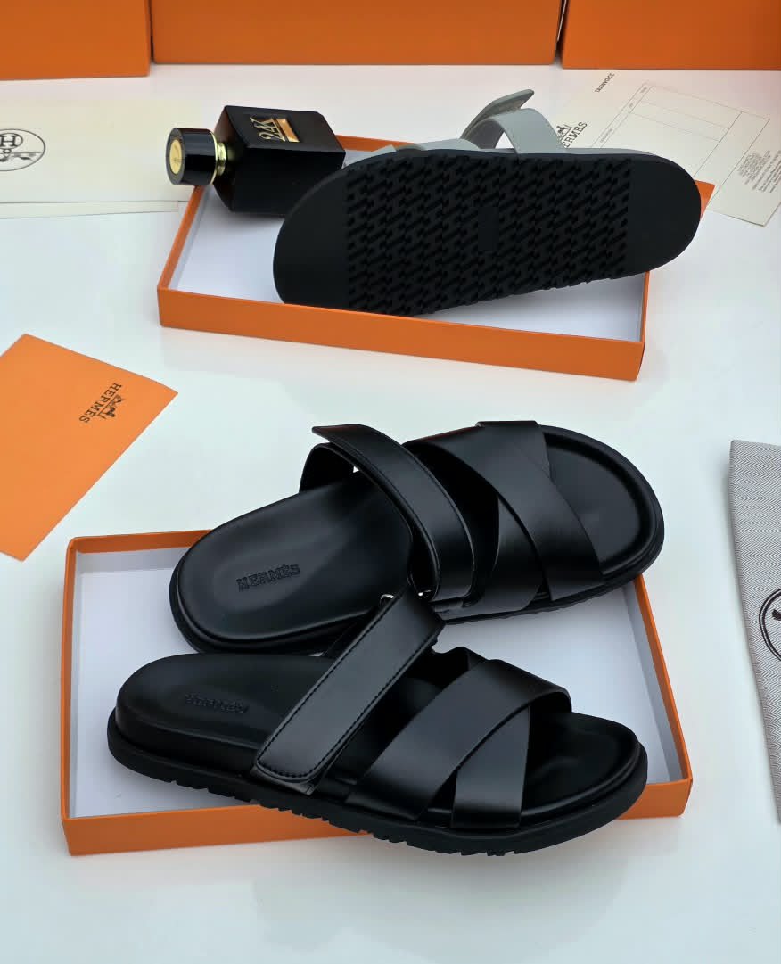 Hermès Chypre Leather Crossover Slide Sandals / Pam Slippers - Image 2