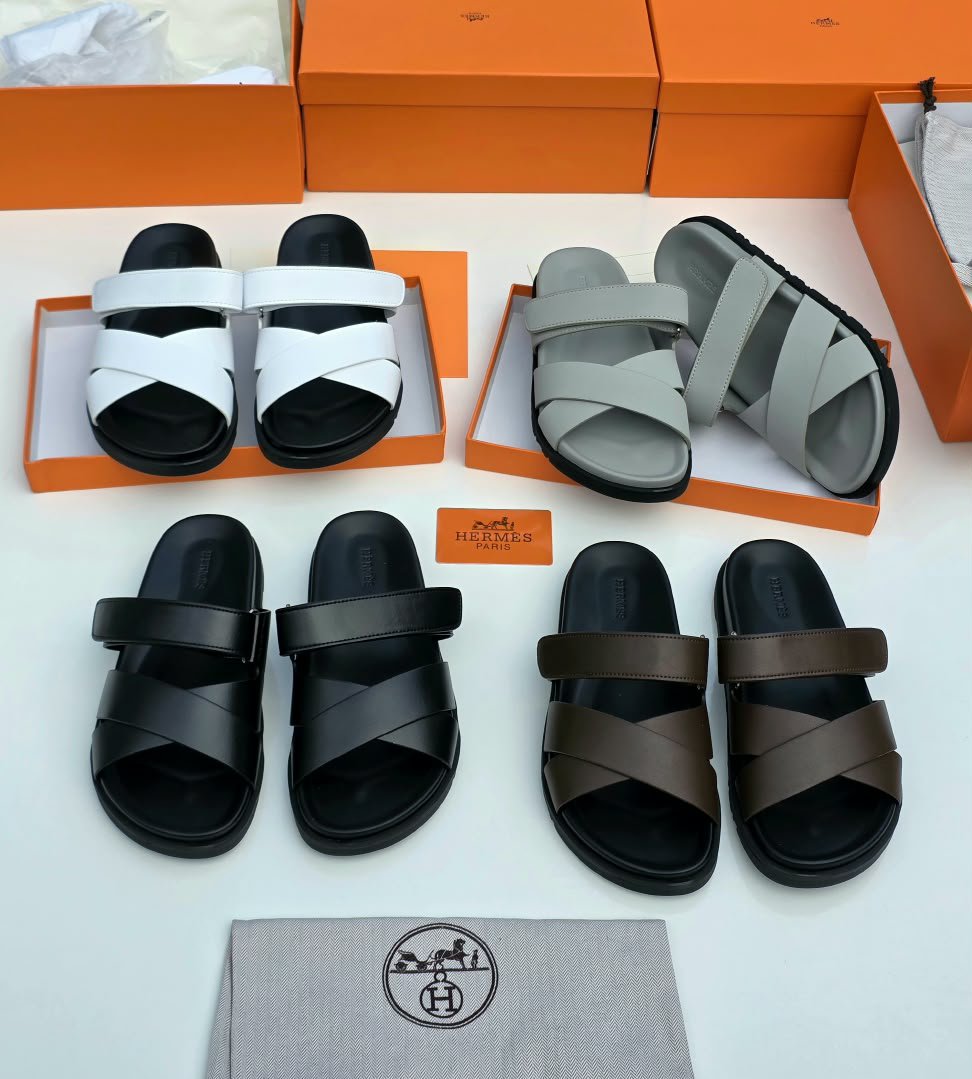 Hermès Chypre Leather Crossover Slide Sandals / Pam Slippers - Image 4