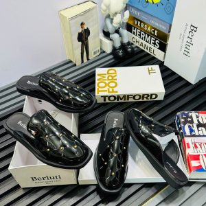 Berluti Quilted Patent Leather Studded Mules | Halfshoe