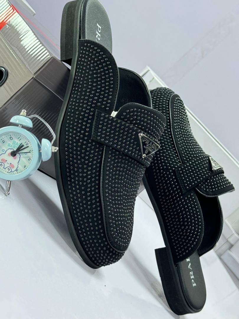 Prada Rhinestone-Embellished Leather Mules | Halfshoe - Image 2