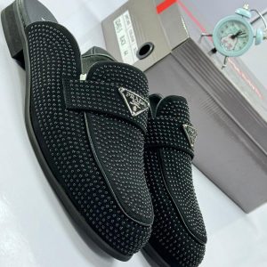 Prada Rhinestone-Embellished Leather Mules | Halfshoe
