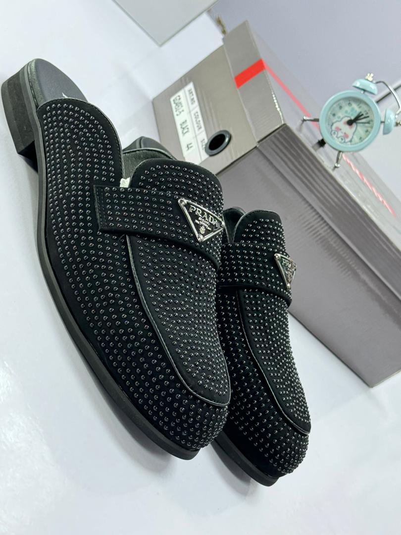 Prada Rhinestone-Embellished Leather Mules | Halfshoe