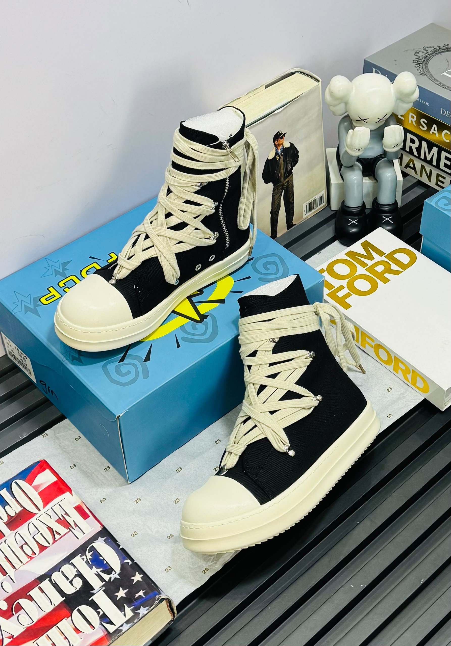 Rick Owens High-Top Hexagram Canvas Sneakers | Boots