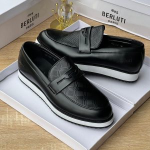 Berluti Geometric Embossed Leather Wedge Loafers