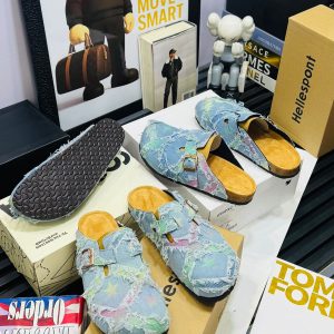 Star-Print Distressed Denim Boston Mules
