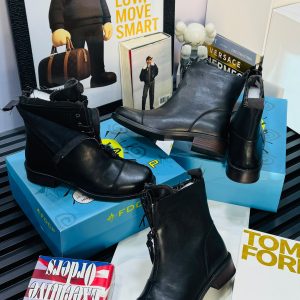 FDCP Front-Zip Ankle Boots with Fold-Over Collar