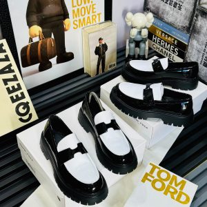 Two-Tone Contrast Leather Platform Loafers